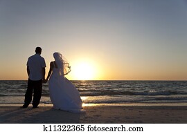Bride & Groom Married Couple Sunset Beach Wedding Bride & Groom Married Couple Sunset Beach Wedding