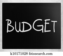 "budget", handwritten, hos, hvid, kridt, på, en, sort vægtavle