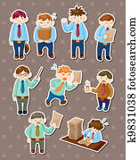 bureau, man, stickers