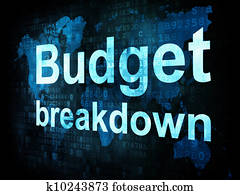 Business concept: pixelated words Budget breakdown on digital screen, 3d render