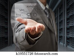 business man show seo diagram shield in server room business man show seo diagram shield in server room