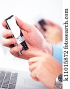 Business people calling by smartphone.