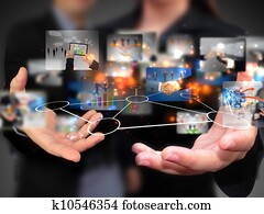 Business people holding social media