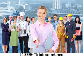 Business woman and Group of industrial workers.
