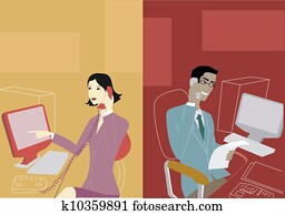 Businessman and businesswoman having a telephone conversation Businessman and businesswoman having a telephone conversation