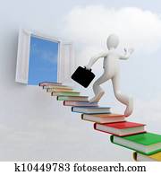 Businessman climbing the stairs to the success of knowledge Businessman climbing the stairs to the success of knowledge