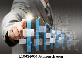 businessman hand touch virtual graph,chart, diagram