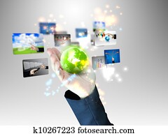 Businessman holding business world Businessman holding business world
