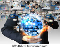 businessman holding business world businessman holding business world