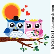 búho, novia y novio