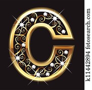 C gold letter with swirly ornaments C gold letter with swirly ornaments