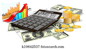 calculatrice, factures, et, pièces.