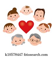 cartoon family face icons and Heart cartoon family face icons and Heart
