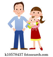 Cartoon of young family with baby Cartoon of young family with baby