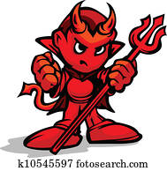 Cartoon Vector Illustration of a Tough Kid Demon or Devil with Pitchfork in Hands Cartoon Vector Illustration of a Tough Kid Demon or Devil with Pitchfork in Hands