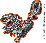Cartoon Vector Image of a Scary Screaming Halloween Monster Mummy Head with Lacrosse Stick and Gloves Cartoon Vector Image of a Scary Screaming Halloween Monster Mummy Head with Lacrosse Stick and Gloves