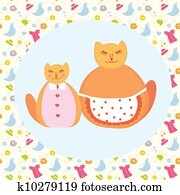 Cats family - mother and daughter cartoon Cats family - mother and daughter cartoon