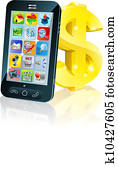 Cell phone and gold dollar sign Cell phone and gold dollar sign