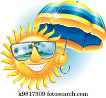 Cheerful sun with an umbrella Cheerful sun with an umbrella