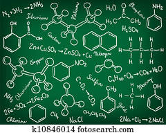 Chemistry background - molecule models and formulas, hand-drawn illustration Chemistry background - molecule models and formulas, hand-drawn illustration