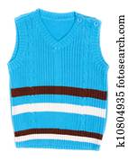 Children's wear - sleeveless blue pullover isolated on a white background