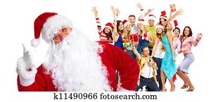 Christmas Santa and a group  of happy people.