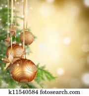 Christmas theme with golden glass balls and free space for text Christmas theme with golden glass balls and free space for text