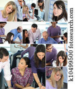 collage, von, beschäftigtes büro, angestellte