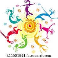 Color figures dancing in a circle