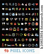Color pixel style icons collection on black