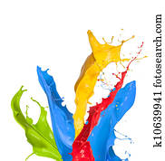 Colored paint splashes isolated on white background 