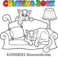 Coloring book sofa with two cats Coloring book sofa with two cats
