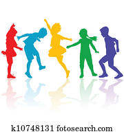 coloré, silhouettes, de, heureux, enfants jouer