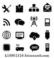 computador, e, ícones tecnologia