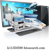 computadora personal sobremesa, logística, concepto