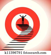Concept illustration of a person reaching goal and winning a challenge. The graphic shows a detemined & confident person achieving success by reaching the target and winning Concept illustration of a person reaching goal and winning a challenge. The graphic shows a detemined & confident person achieving success by reaching the target and winning