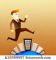 Conceptual image - Business man run on building in rush hours
