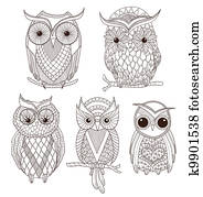 conjunto, de, lindo, owls.