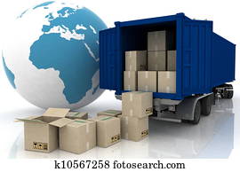 container of truck with boxes on white container of truck with boxes on white