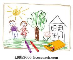 criança, desenho creiom