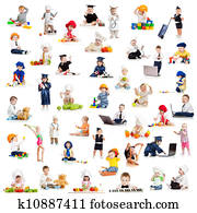 crianças, crianças, bebê, jogo, profissões