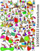 crianças, é, grande, caricatura, montagem