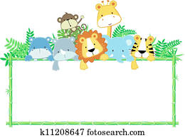 cute, bebê, selva, animais, quadro