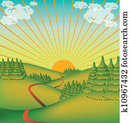 cute countryside valley - illustration cute countryside valley - illustration