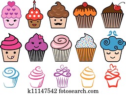 Cute cupcake designs, vector set Cute cupcake designs, vector set