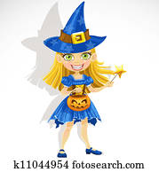 cute, pequeno, mulher, vestido, como, um, feiticeira