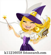 Cute young witch with magick wand Cute young witch with magick wand