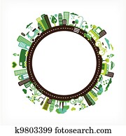 círculo, com, verde, cidade, -, meio ambiente, e, ecologia