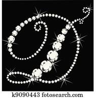 *d*, כתב משופע, מכתב, עם, יהלומים