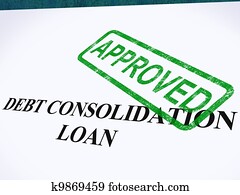 Debt Consolidation Loan Approved Stamp Showing Consolidated Loans Agreed Debt Consolidation Loan Approved Stamp Showing Consolidated Loans Agreed
